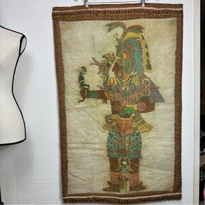 Mayan Warrior Tapestry Wall Hanging  Beaded- Multicolor
